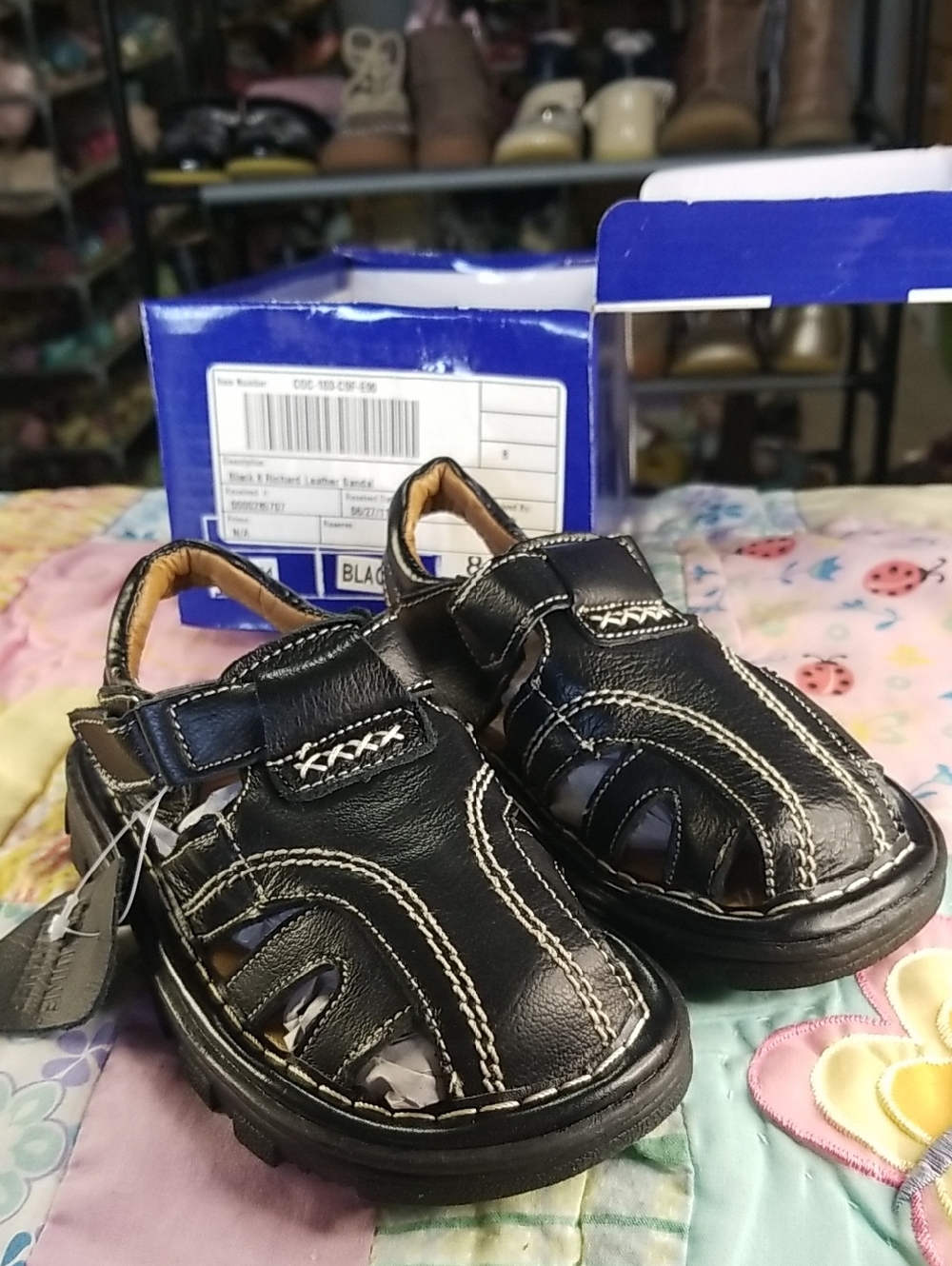 Coco Jumbo Black Leather Fisherman Sandals with Hook-and-Loop Strap Size 8 NIB